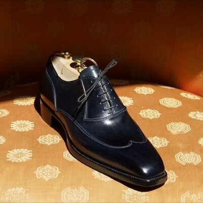 Handmade french calf leather oxford wingtip formal mens shoes - Thumbnail 2