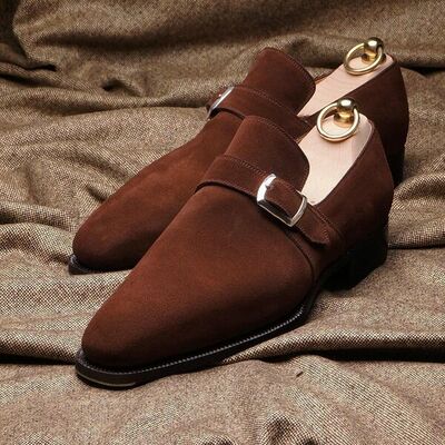 Polo brown suede single monk strap dress shoes - Thumbnail 1