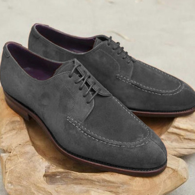 Handmade men gray suede leather split lace up dress shoes - Thumbnail 2