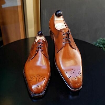 Handmade cognac calf leather oxford dress shoes - Thumbnail 1