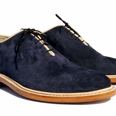 Handmade navy leather shoes, men's formal blue party fashion shoes