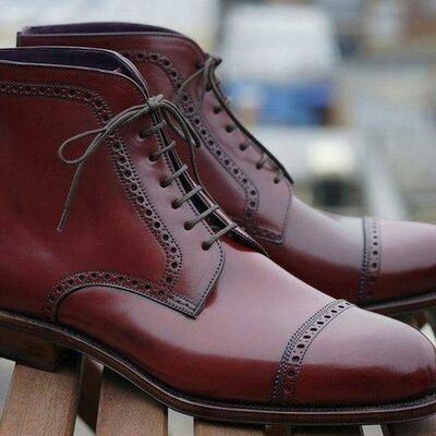 New handmade high quality cowhide burgundy color high ankle shoes, men shoes - Thumbnail 1