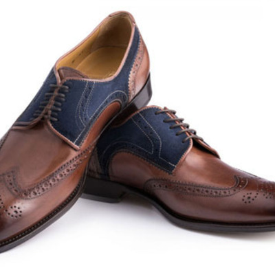Handmade men wingtip brogues, wing tip blue brown dress formal shoes