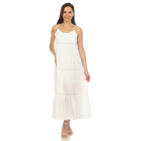 White Mark Women's Scoop Neck Empire Waist Tiered Babydoll Maxi Dress - Thumbnail 2
