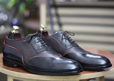 Black Leather Lace Up Handmade Men's Brogue Office Shoes