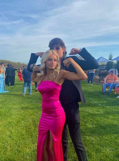 Hot Pink A Line Strapless Prom Dresses Evening Dresses