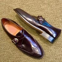 Men's Wing Tip Brogue Shoes, Men's Dark Brown Leather Monk Strap Shoes - Thumbnail 1