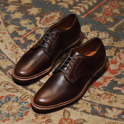 Dark brown derby lace up style with round toe pure genuine leather shoes - Thumbnail 1