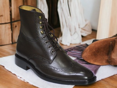 Ankle High Handmade Men's Brown Leather Lace Up Wing Tip Dress Boots