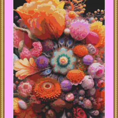 Colourful flowers cross stitch pattern
