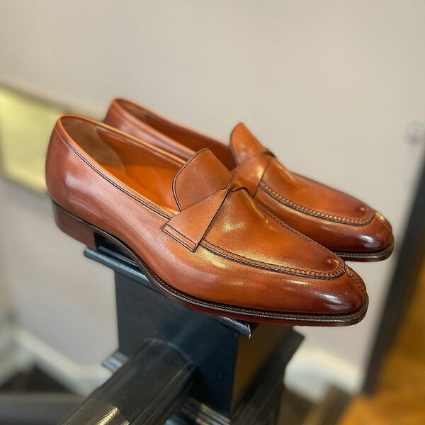 Vintage Brown Calf Leather Moccasin Loafers Dress Shoes