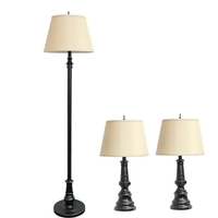 Lalia Home Homely Oxford Classic 3 Piece Metal Lamp Set (2 Table Lamps, 1 Floor Lamp) - LHS-1003-RZ - Thumbnail 1