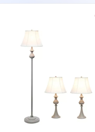 Elegant Designs Traditionally Crafted 3 Pack Lamp Set (2 Table Lamps, 1 Floor Lamp) - LC1019-GRY