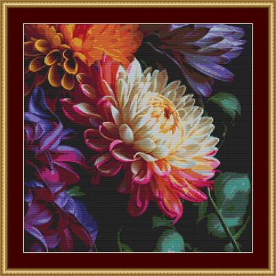 Chrysanthemums i cross stitch pattern