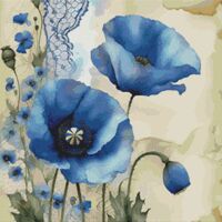Blue Poppies Cross Stitch Pattern - Thumbnail 1