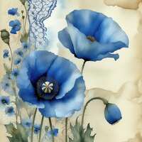 Blue Poppies Cross Stitch Pattern - Thumbnail 2