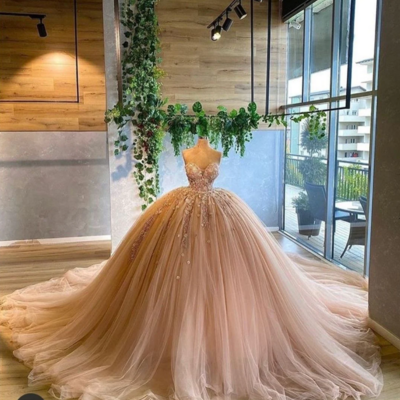 Sweetheart ball gown tulle prom dresses with lace - Thumbnail 3