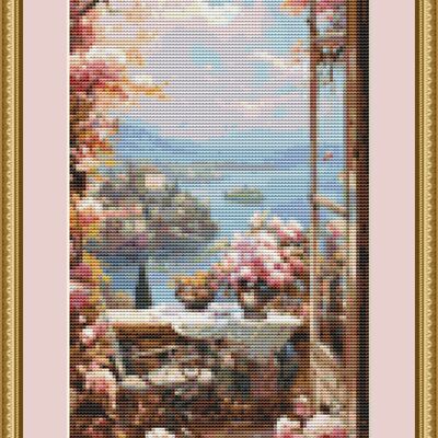 Balcony in bloom cross stitch pattern