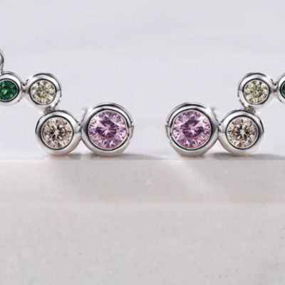 Colorful or clear cz round bubble earrings