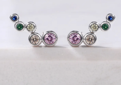 Colorful or Clear CZ Round Bubble Earrings