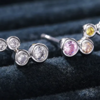 Colorful or Clear CZ Round Bubble Earrings - Thumbnail 3