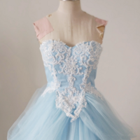 A Line Sweetheart Neck Lace Blue Long Prom Dress, Blue Long Sweet 16 Dress KPP1777 - Thumbnail 1