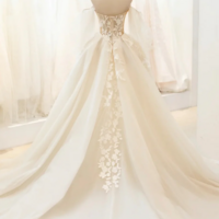 Champagne Lace Long A Line Ball Gown, Off the Shoulder Evening Party Dress KPP1778 - Thumbnail 2