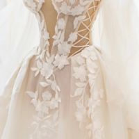 Champagne Lace Long A Line Ball Gown, Off the Shoulder Evening Party Dress KPP1778 - Thumbnail 3