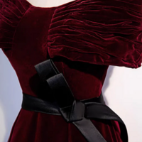 A Line Off Shoulder Velvet Burgundy Long Prom Dress, Burgundy Long Formal Dress KPP1779 - Thumbnail 3