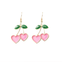 *Free Shipping*HEART CHERRY EARRINGS - Thumbnail 1