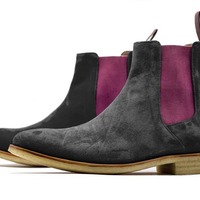 Men's Black Suede Handmade Chelsea Ankle Fashion Boots - Thumbnail 1