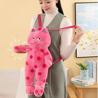 Polka Dot Pink Cat Plush Backpack - Thumbnail 3