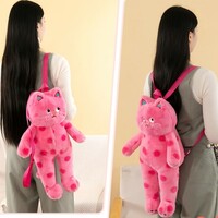 Polka Dot Pink Cat Plush Backpack - Thumbnail 4