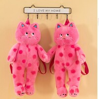Polka Dot Pink Cat Plush Backpack - Thumbnail 1