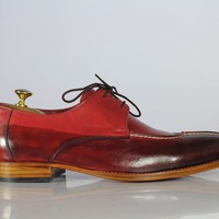 Men's Burgundy Handmade Leather Split Toe Lace Up Dress Shoes - Thumbnail 1