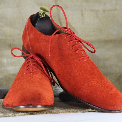 Men's red suede lace up fashion handmade office shoes - Thumbnail 1