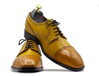 Handmade Men's Brown Leather Lace Up Cap Toe Fashion Dress Shoes