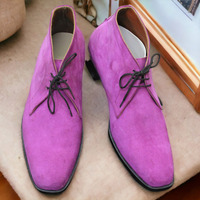 Handmade Purple Suede Chelsea Boot, Lace Up Boot, Party Wear Boot - Thumbnail 1