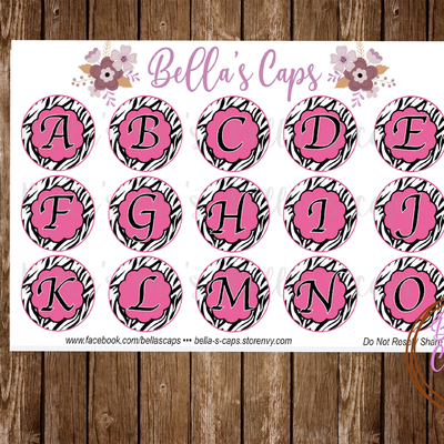 Pink zebra print alpha 1" round digital cabochon image