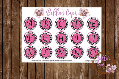 Pink Zebra Print Alpha 1" Round Digital Cabochon Image