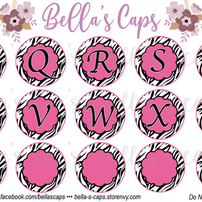 Pink zebra print alpha 1" round digital cabochon image