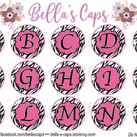 Pink Zebra Print Alpha 1" Round Digital Cabochon Image - Thumbnail 1