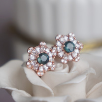 Snow Flake- Natural Teal Sapphire Earstuds 925 Sterling Silver Stud Earrings Design Earstuds Plated in Rose Gold for Lady and Girl