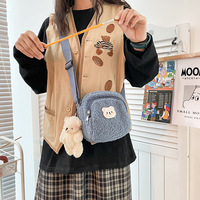 Bear Soft Crossbody Cute Lamb's Wool Small Bag - Thumbnail 2
