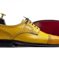 Handmade Men's Brown Leather Lace Up Cap Toe Fashion Dress Shoes - Thumbnail 1