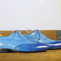 Handmade Two Tone Leather Mens Lace Up Wing Tip Brogue Office Shoes - Thumbnail 1