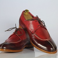 Men's Burgundy Handmade Leather Split Toe Lace Up Dress Shoes - Thumbnail 1