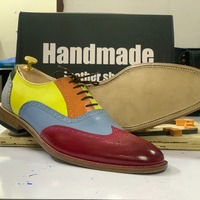 Handmade Men's Multi Tone Leather Lace Up Wing Tip Fashion Dress Shoes - Thumbnail 1