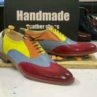 Handmade Men's Multi Tone Leather Lace Up Wing Tip Fashion Dress Shoes - Thumbnail 1
