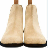 Ankle High Beige Chelsea Suede Boot, Handmade Luxury Boot - Thumbnail 1